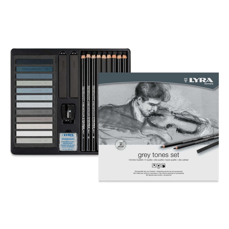 LYRA - Metal Box Grey Shades 9 Assorted Pencils Charcoal Sepia Blood 12 Assorted Painting Crayons and Accessories - Image 2